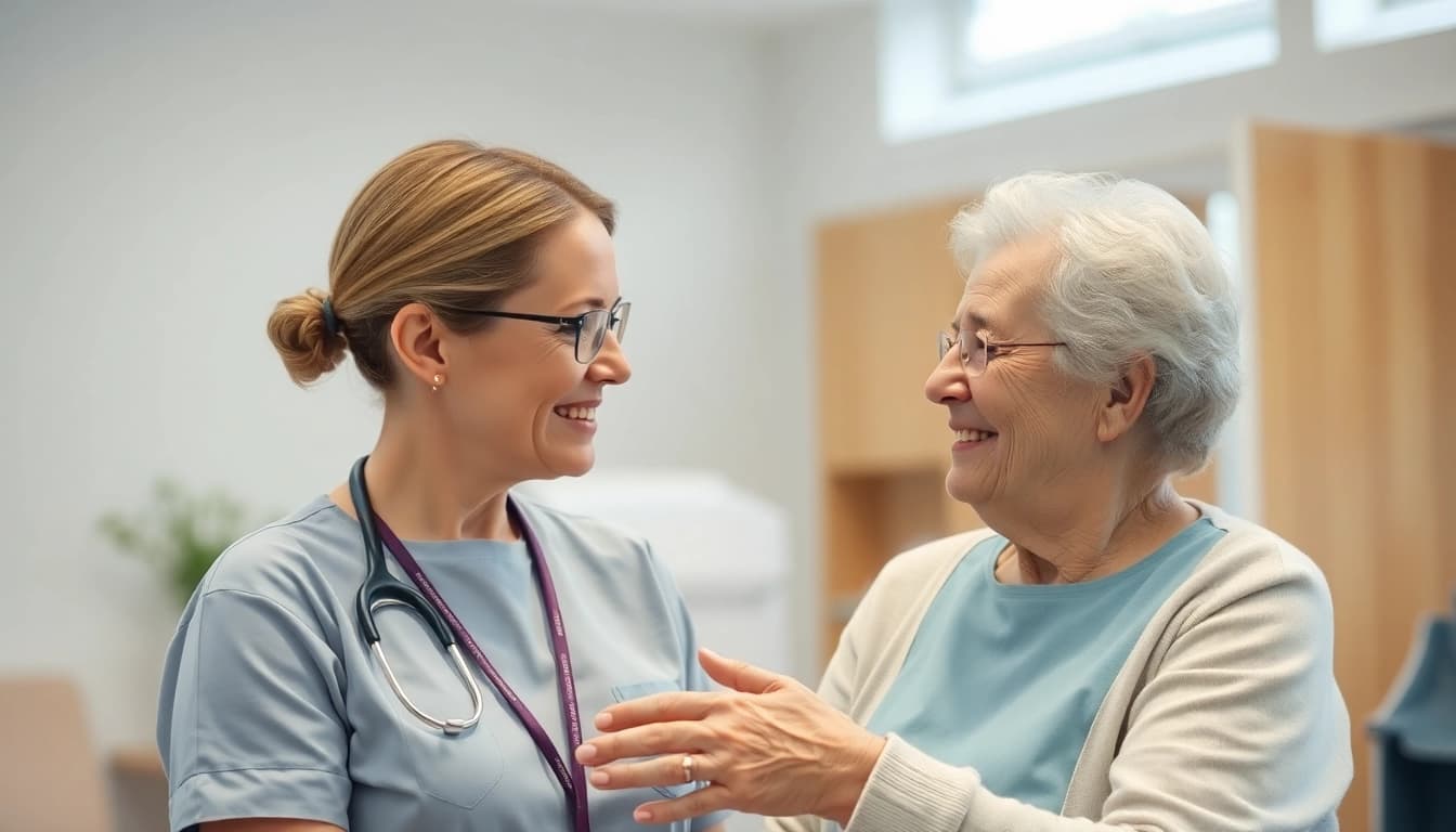 Pflegefachkraft Stelle Hameln: engagierte Pflegefachkraft in der Seniorenpflege mit Patientenbetreuung.