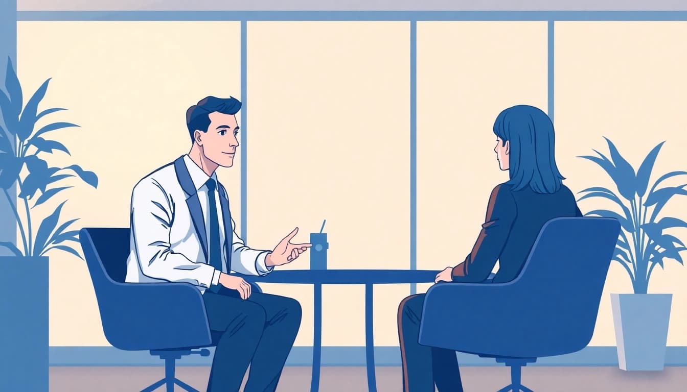 Headhunter interviewing top candidates in a modern office environment.