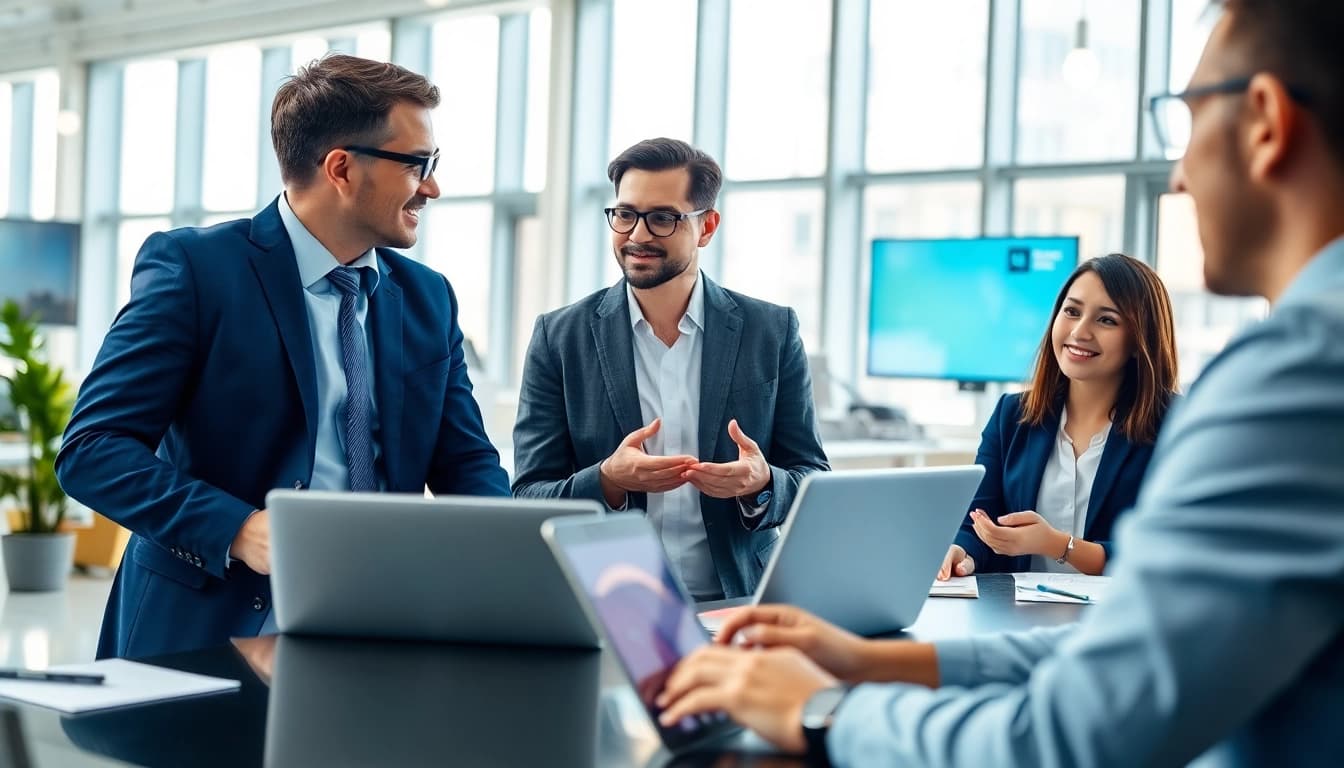 Headhunter IT berät Kunden in einem modernen Büro über IT-Besetzungsstrategien.