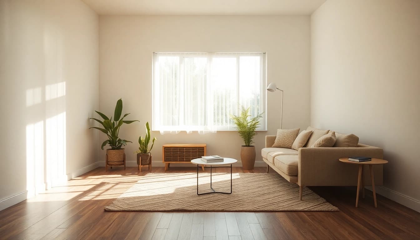 Wabenplissee im modernen Wohnzimmer, das für natürlichen Lichteinfall sorgt und eine angenehme Atmosphäre schafft.