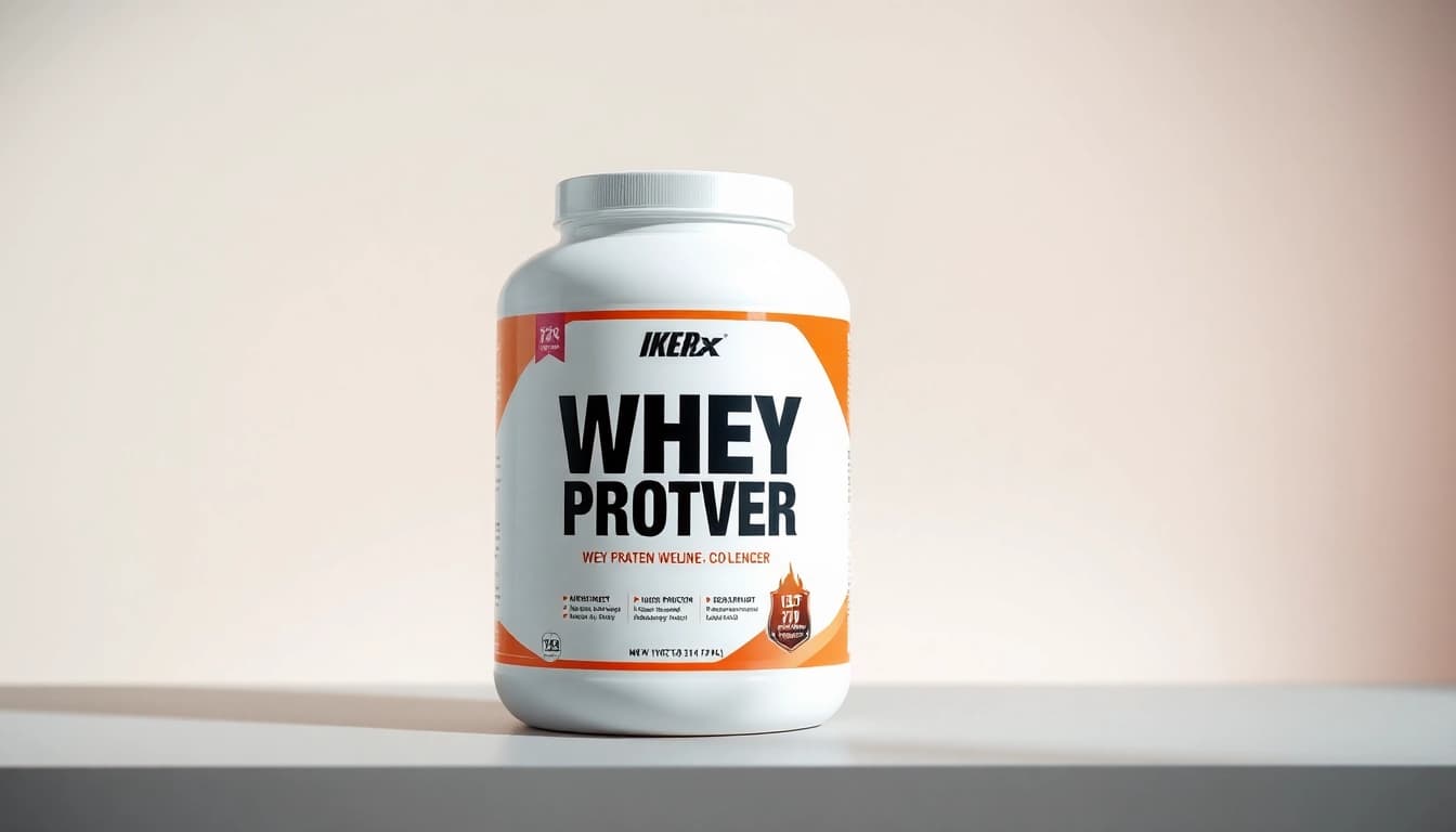 Hochwertiges Whey Proteinpulver in einem stilvollen Behälter, das die beste Auswahl für bestes whey protein symbolisiert.