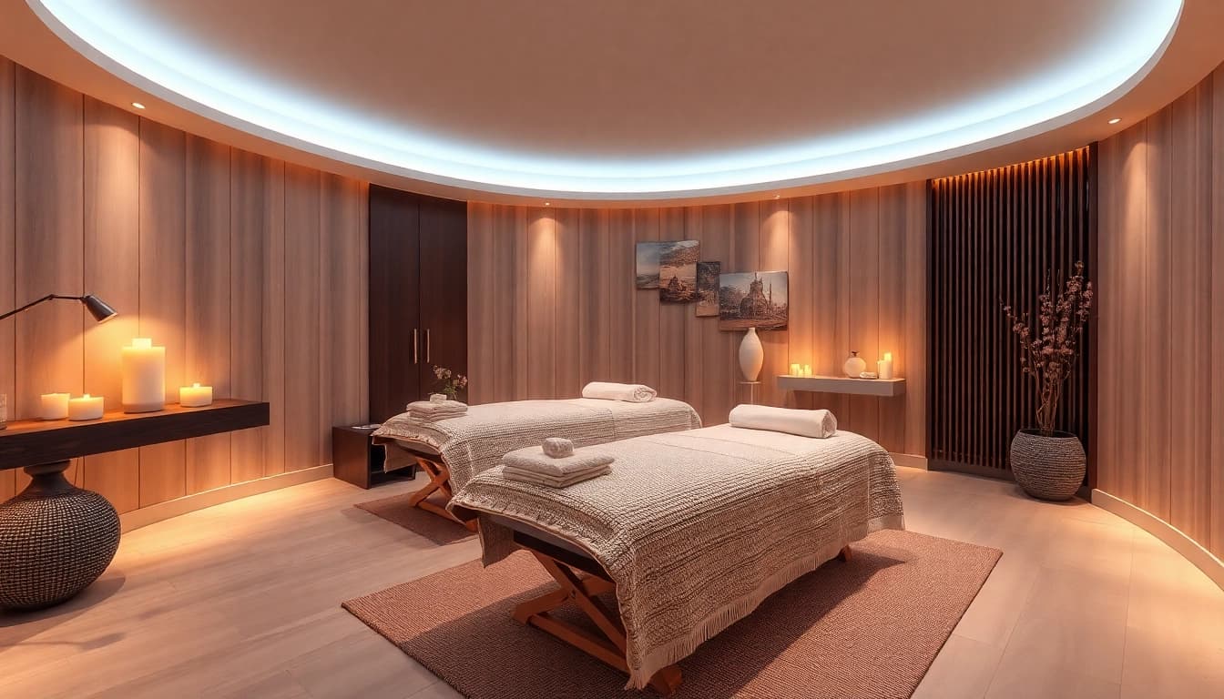 Wellness Massageliege in einem stilvollen Spa-Umfeld, perfekt für entspannende Behandlungen.