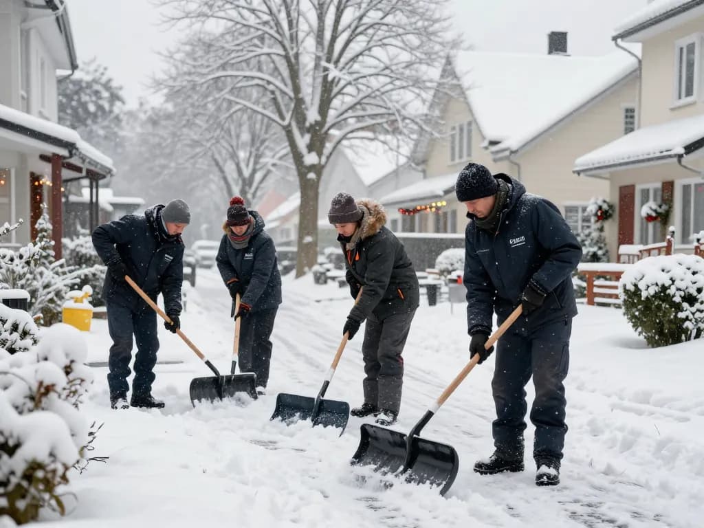 Zuverlässiges Räum- und Streudienst-Team in Münster, das Schnee für einen sicheren Zugang zu Wohngebieten im Winter räumt.