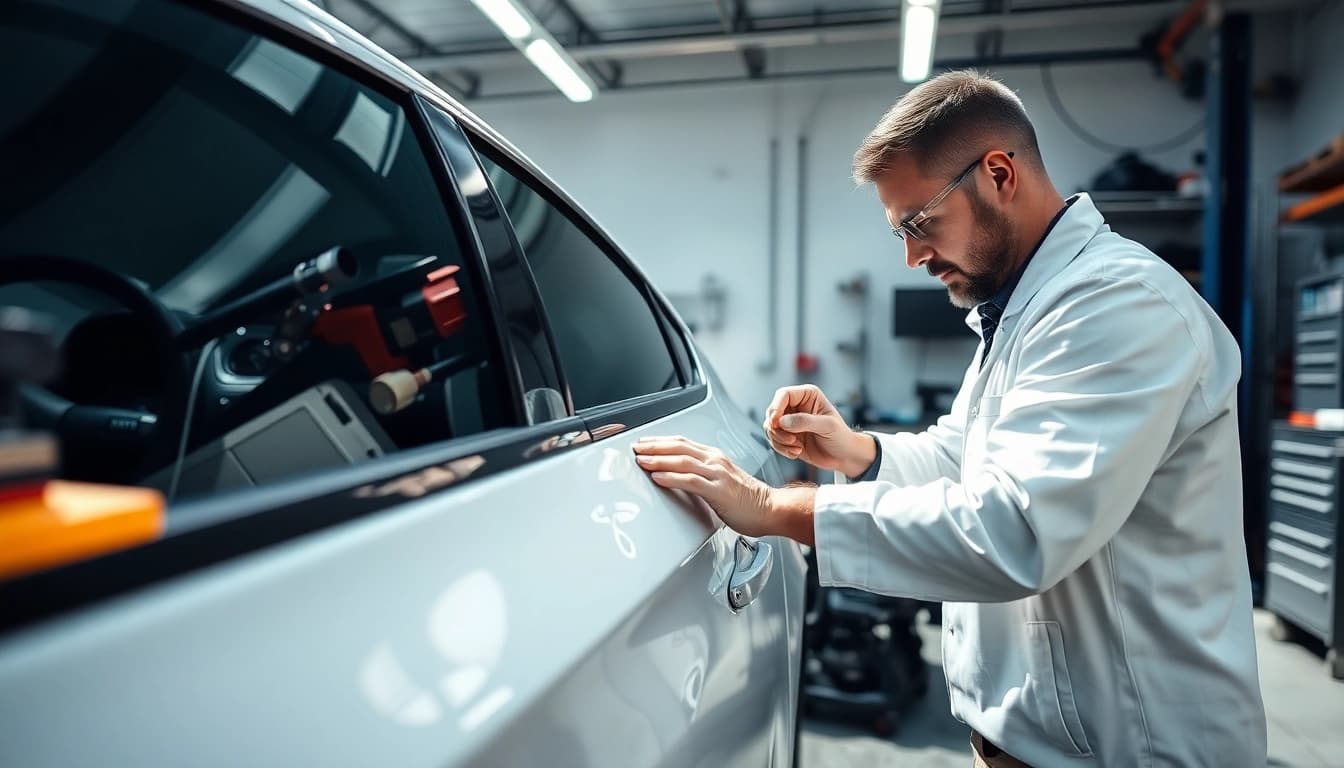 Behebung von Schäden mit Smart Repair München Preis deutlich sichtbar in der Fahrzeugverkleidung.