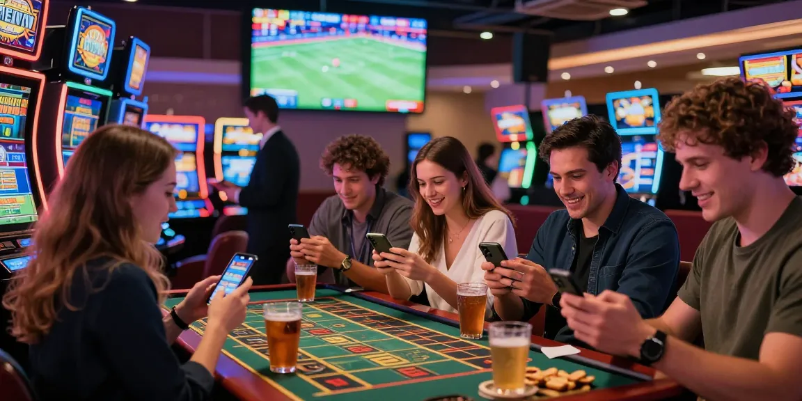 Freunde nutzen BetLabel login in einem modernen Casino, um Sportwetten zu platzieren.