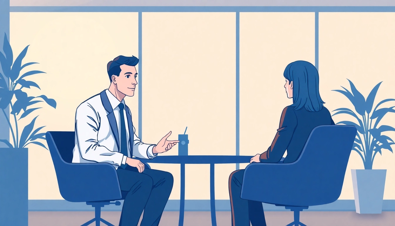 Headhunter interviewing top candidates in a modern office environment.