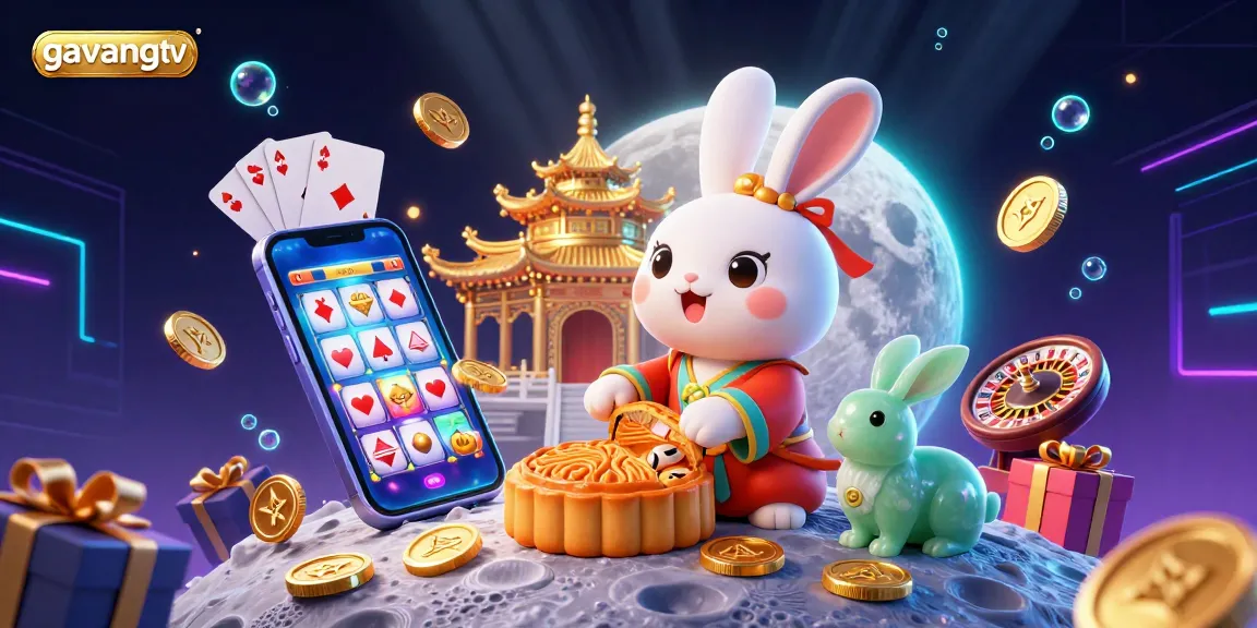 Engage with gavangtv's colorful casino universe featuring a moon rabbit and vibrant slot games.