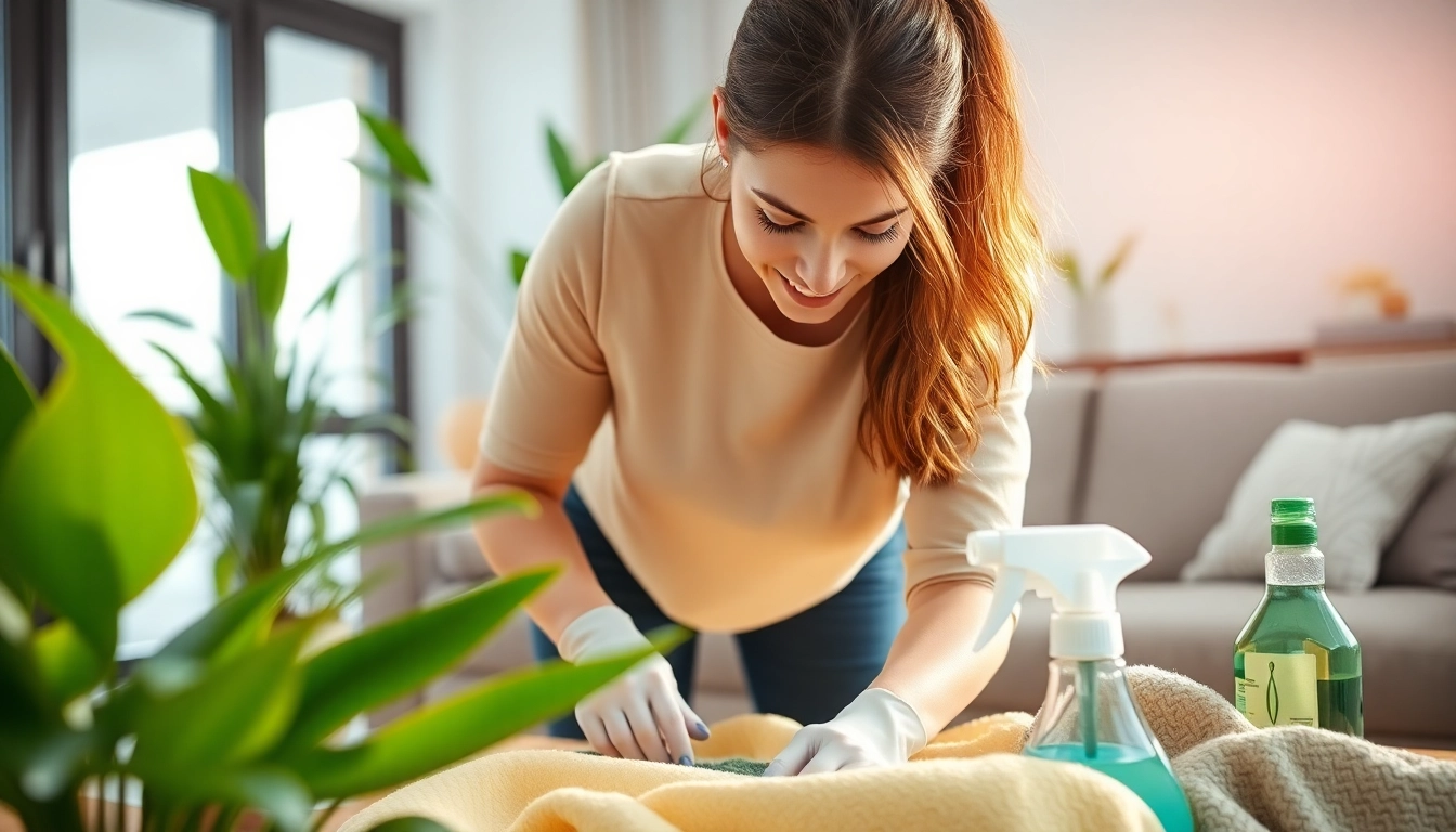 Effiziente housekeeping Tätigkeiten in einem sauberen Raum mit modernen Möbeln.