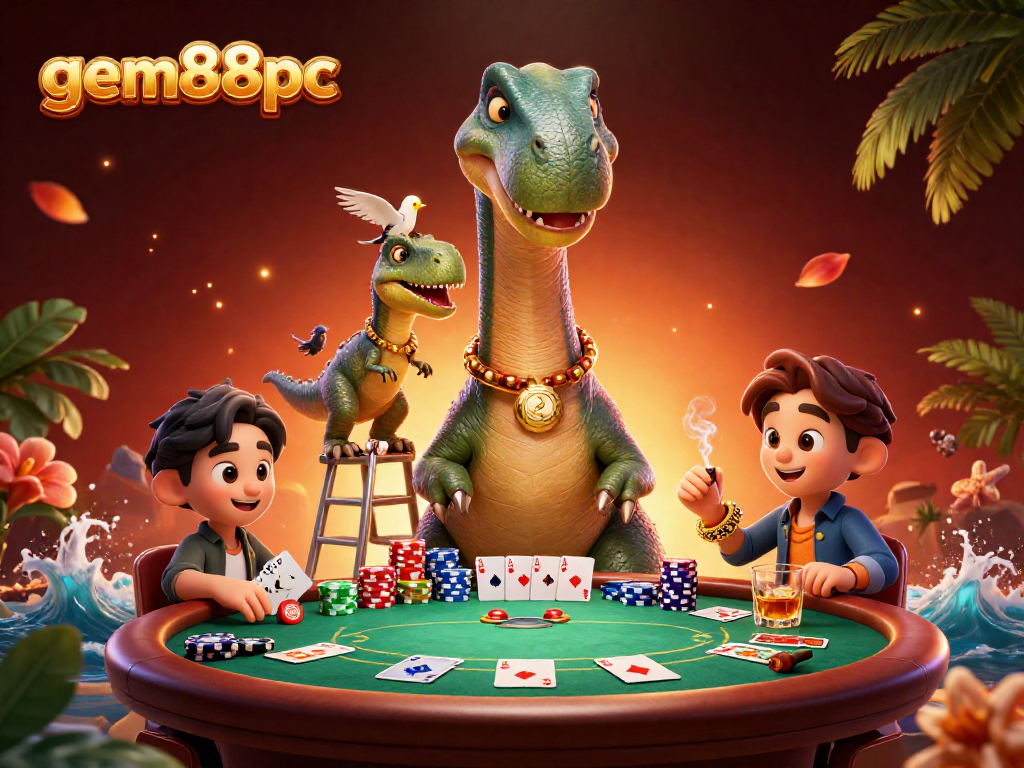 Experience thrilling gameplay at gem88pc with a dynamic casino scene featuring vibrant characters and rich gaming elements.