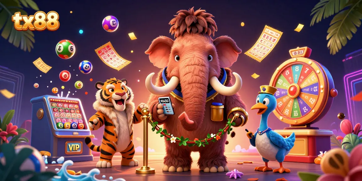 Join the excitement at tx88 casino with vibrant lottery elements and engaging characters.