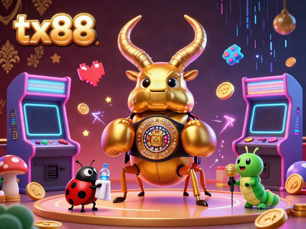 Engage in top casino games at tx88 with vibrant characters in a dynamic 3D illustration.