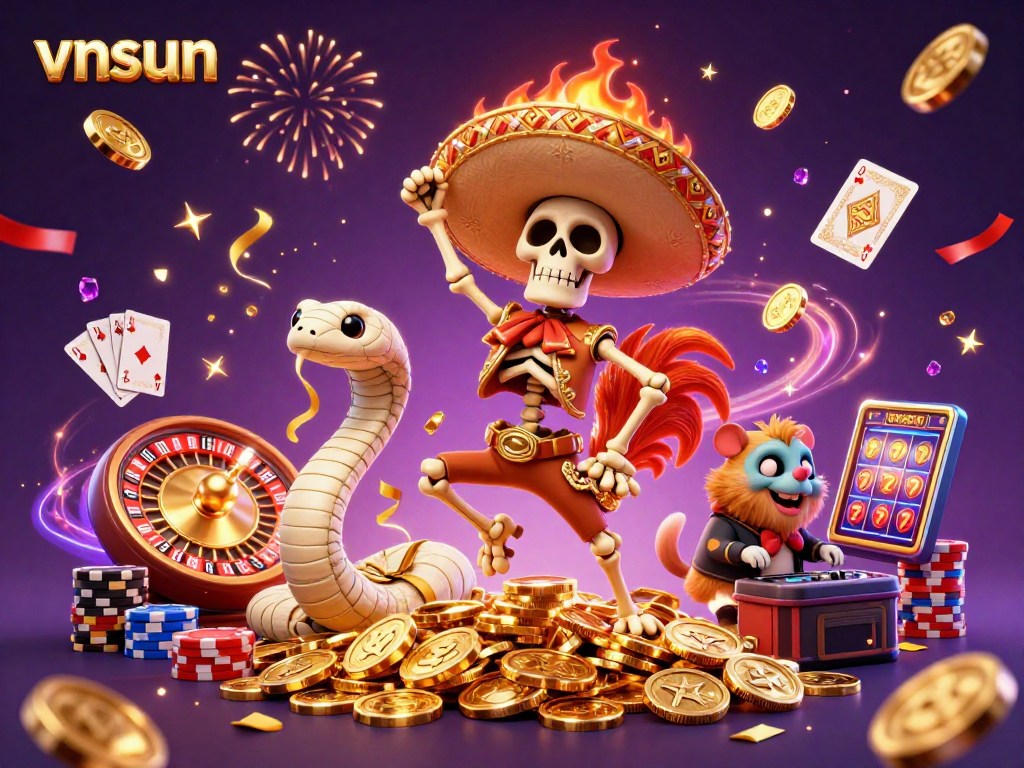 Experience the thrill of gaming at vnsun with vibrant characters celebrating wins in a casino.