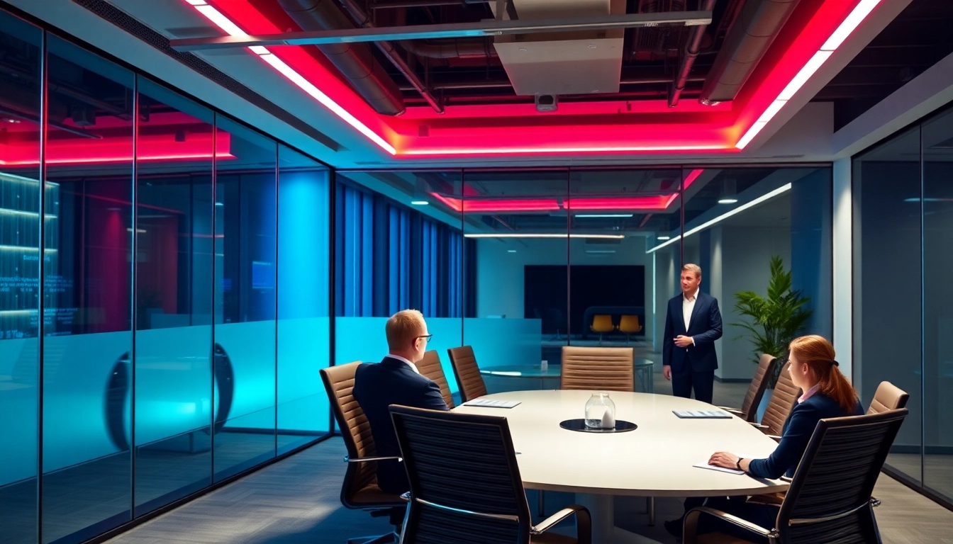 Illustration of Unternehmensberatung Hannover with a focus on a collaborative meeting in a modern office setting.