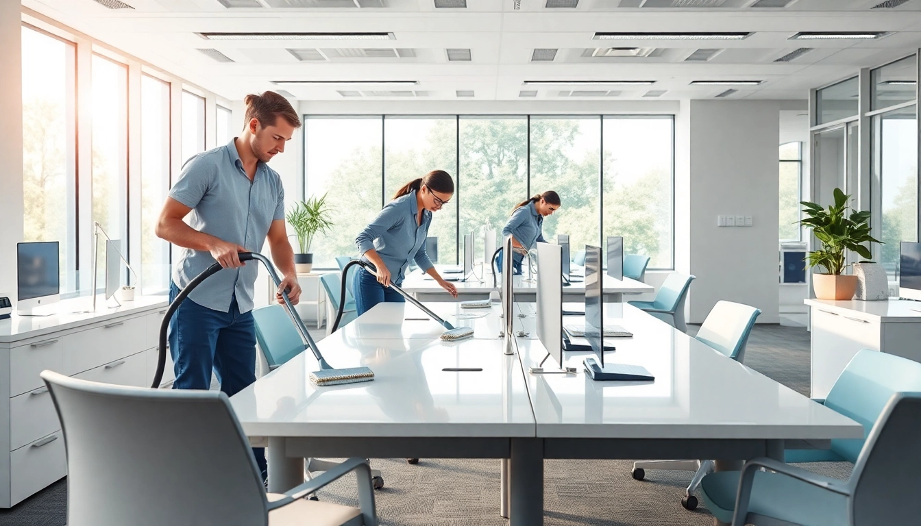 Professionelles Gebäudereinigung Ulm Team reinigt modernen Büroraum mit effektiven Technologien.