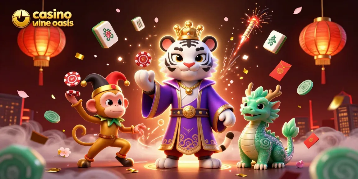 Engage in thrilling games at casino ohne oasis, where a regal tiger and playful monkey add excitement to the casino experience.