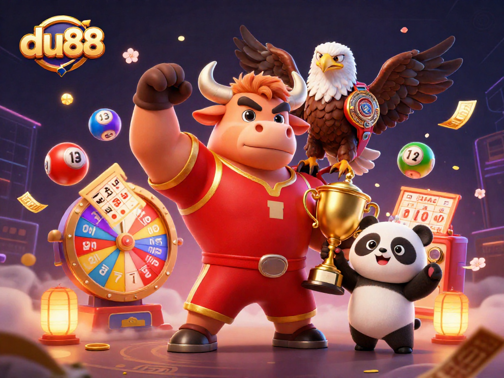 Engage in thrilling games at du88 with vibrant lottery balls and dynamic 3D characters.