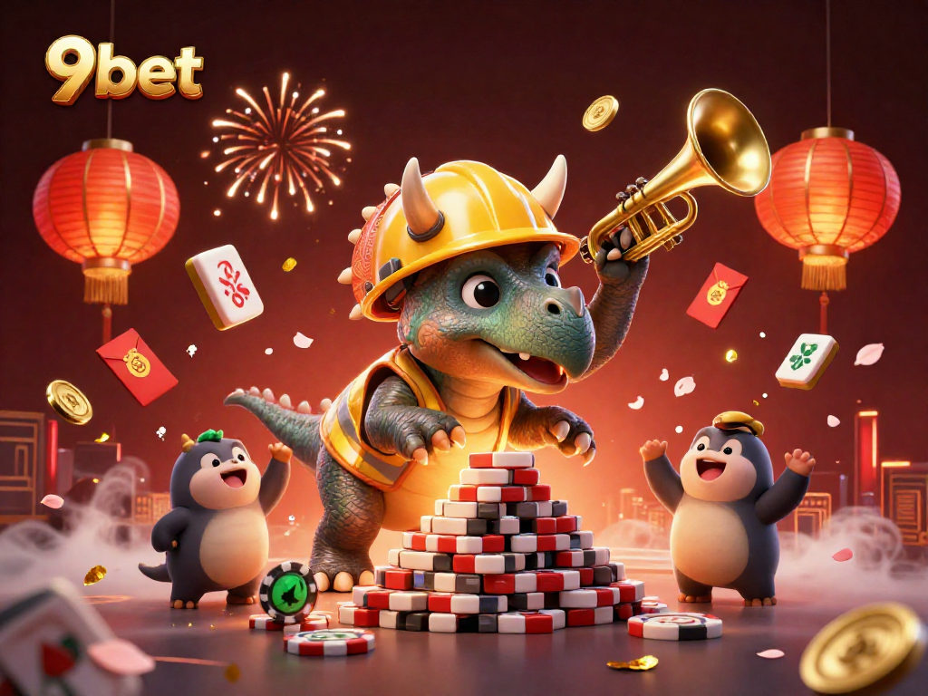Celebrate gaming victories with 9bet's vibrant 3D casino illustration featuring engaging characters and dynamic elements.