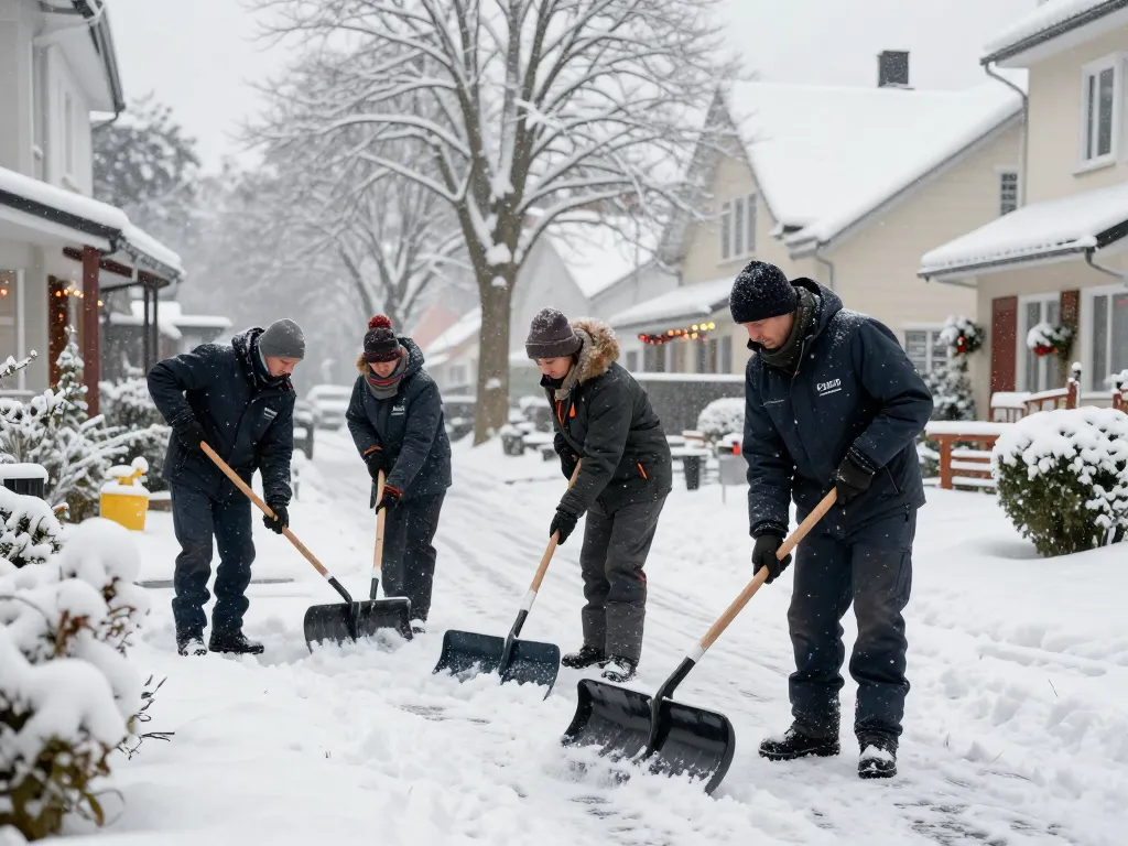 Zuverlässiges Räum- und Streudienst-Team in Münster, das Schnee für einen sicheren Zugang zu Wohngebieten im Winter räumt.