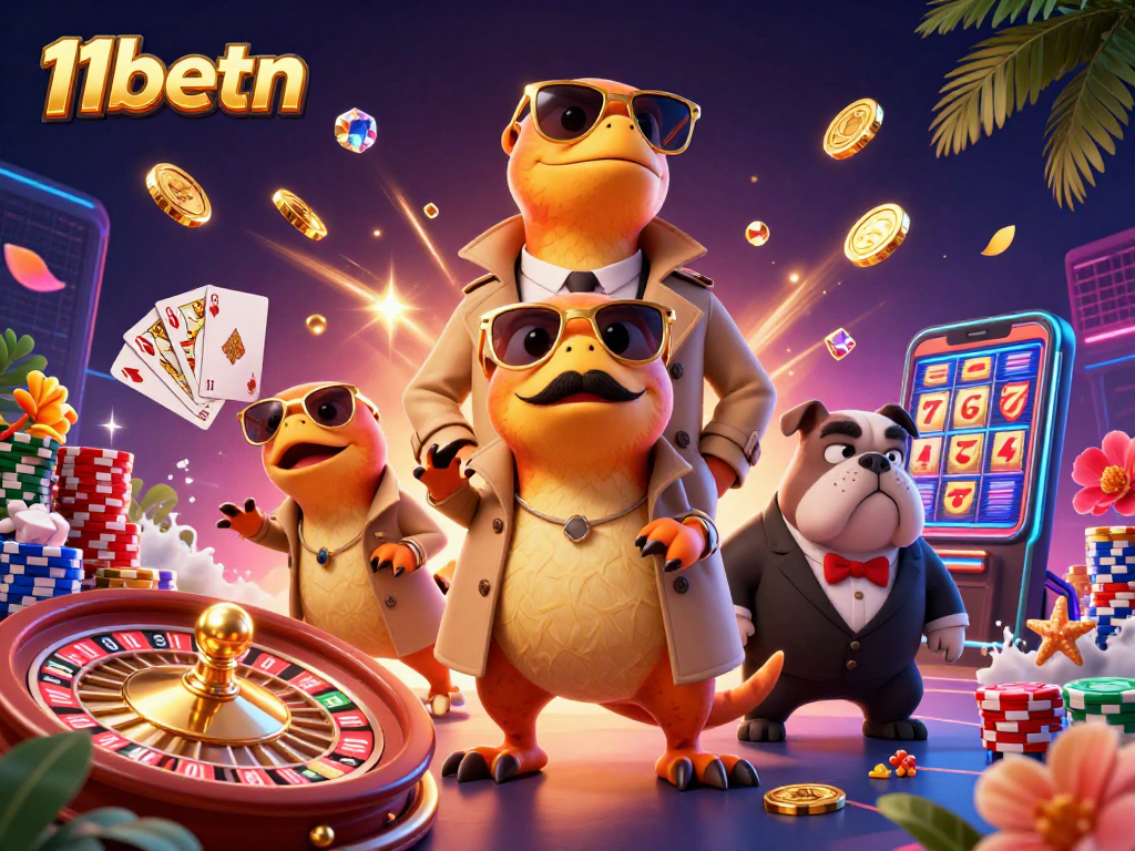Experience the excitement of 11betn with raptors in disguise entering a lavish casino.