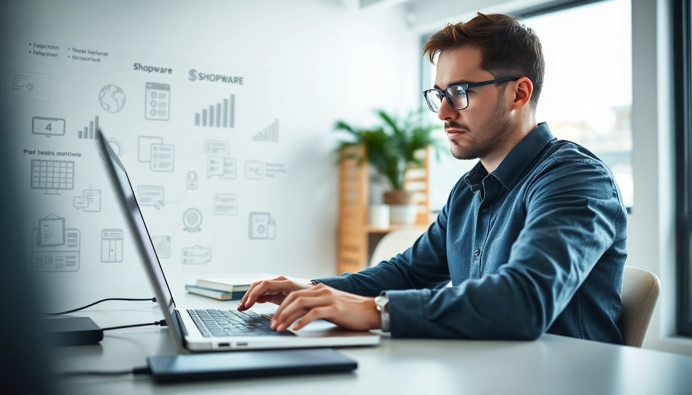 Effektive Shopware Plugin Entwicklung bei einem Softwareentwickler in einem modernen Büro.