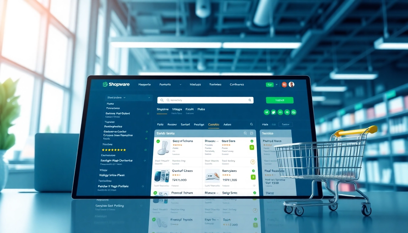 Interaktive Anzeige des Shopware Verzeichnis mit modernen Produktlistungen und Benutzerbewertungen.