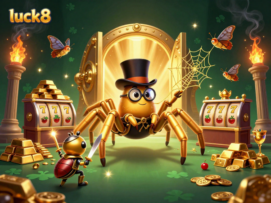 Experience luck8 at its finest with a vibrant casino fantasy scene featuring golden treasures and dynamic characters.