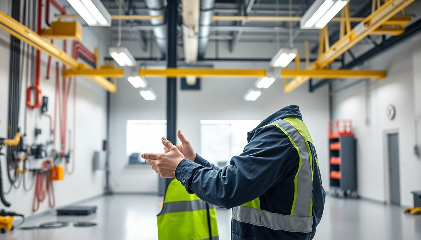 Technician conducting a DGUV V3 Prüfung in a modern workspace, ensuring safety standards are met.