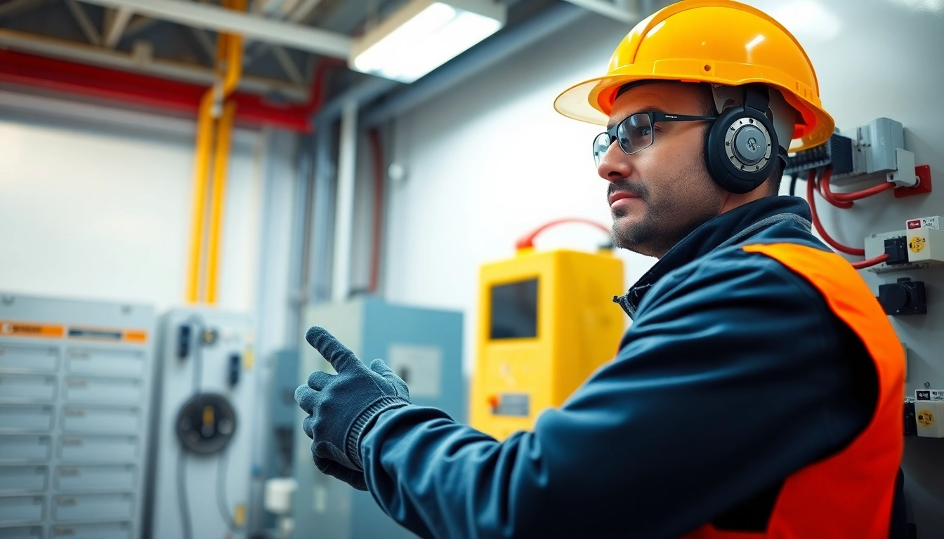 Technician performing a DGUV V3 Prüfung on electrical equipment, ensuring workplace safety and compliance.