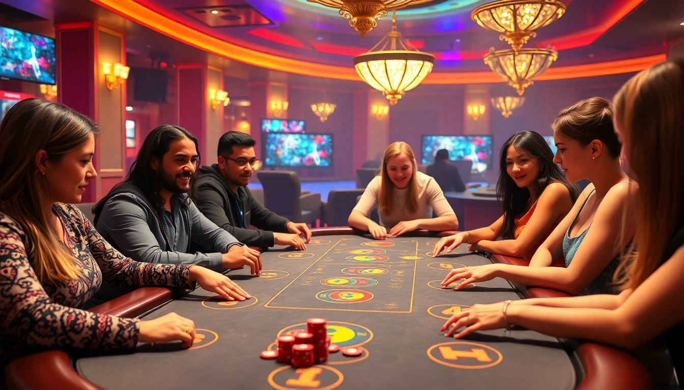 Experience the excitement of casino online schweiz with engaging players at a vibrant virtual table.
