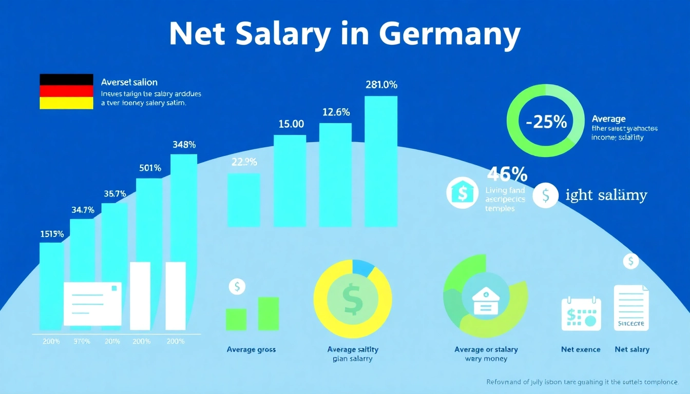 Explore net salary in Germany, illustrating average deductions and income for employees.