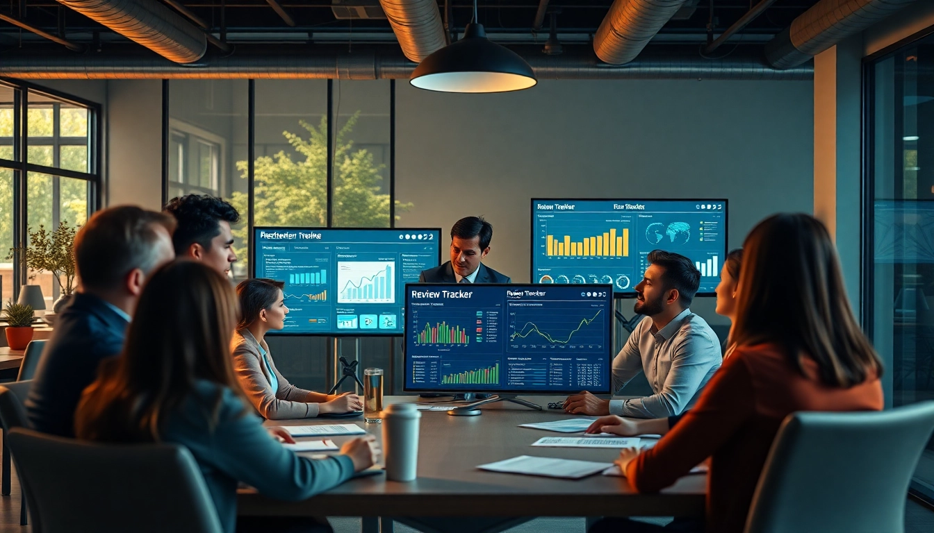 Monitor and analyze customer feedback with the Review Tracker interface in a modern workspace.