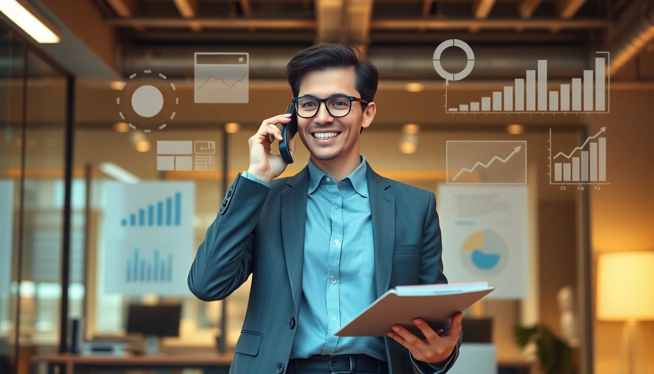 Person, die als Headhunter Vertrieb telefonisch erfolgreich kommuniziert.