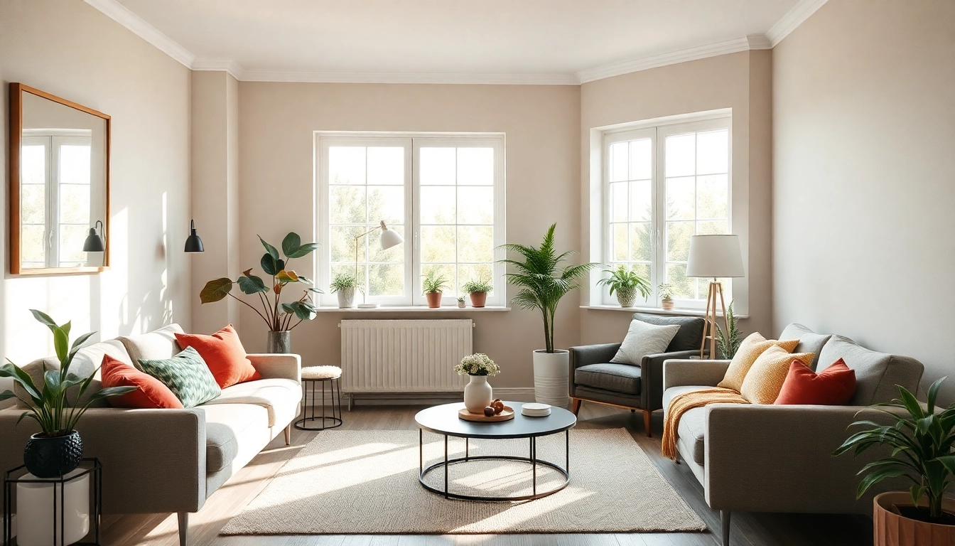 Optimale Raumgestaltung mit hellen Farben und eleganten Möbeln, die eine einladende Atmosphäre schaffen.