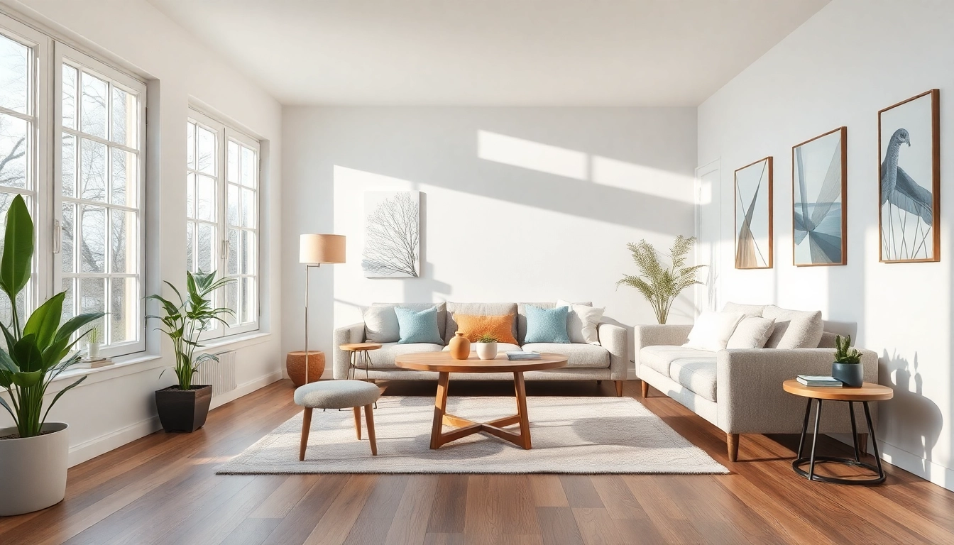 Elegante Raumgestaltung mit heller Einrichtung und geschmackvollen Deko-Elementen, ideal für modernes Wohnen.