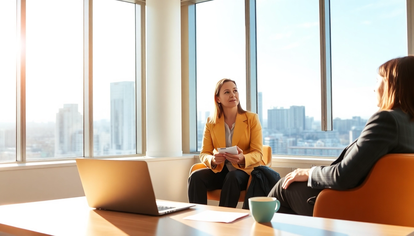 Headhunter Essen conducting an engaging interview in a modern office setting.