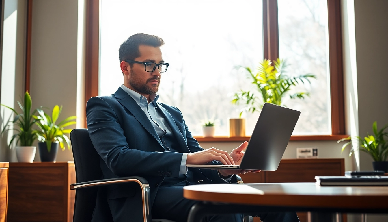 Headhunter, der konzentriert Bewerberprofile durchgeht und Karrierechancen evaluiert.