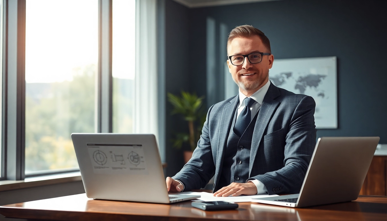 Headhunter Ingenieure in einem modernen Büro, umgeben von technischen Diagrammen.