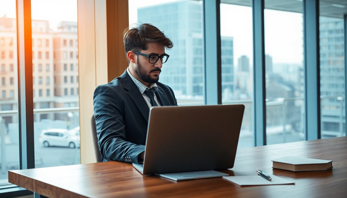 Headhunter Finance arbeitet konzentriert in einem modernen Büro, um Talente im Finanzsektor zu rekrutieren.