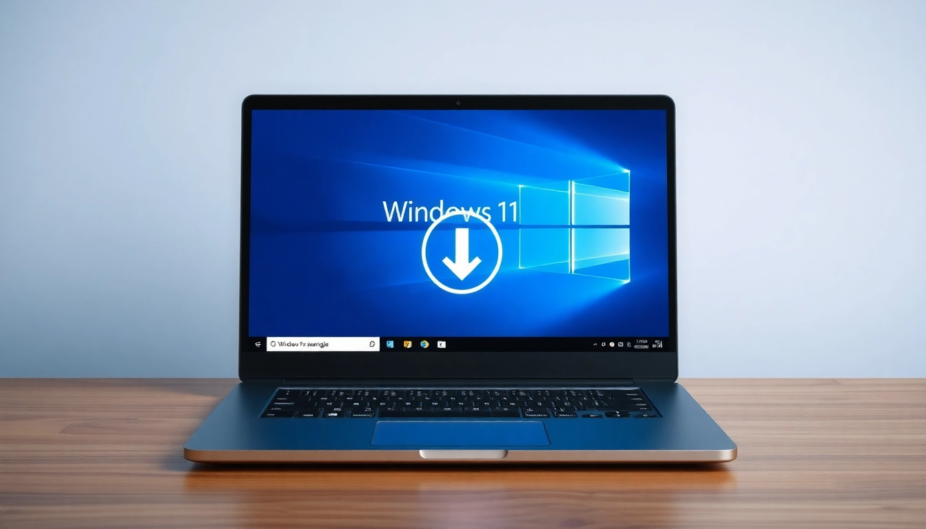 Laden Sie jetzt Windows 11 herunter mit einem Laptop, der den Download-Prozess anzeigt.