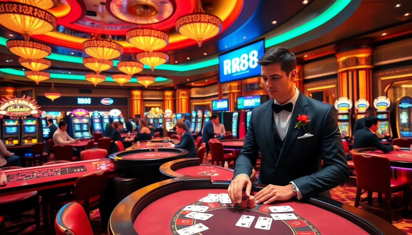Players enjoying the RR88 casino experience with vibrant games and luxurious ambiance.