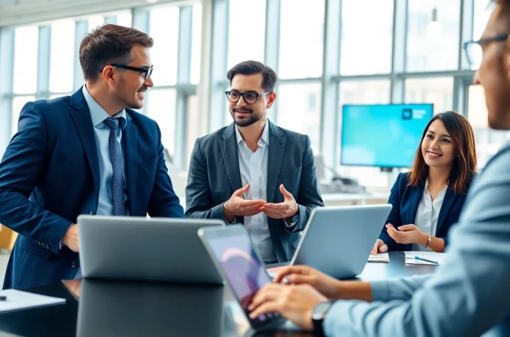 Headhunter IT berät Kunden in einem modernen Büro über IT-Besetzungsstrategien.
