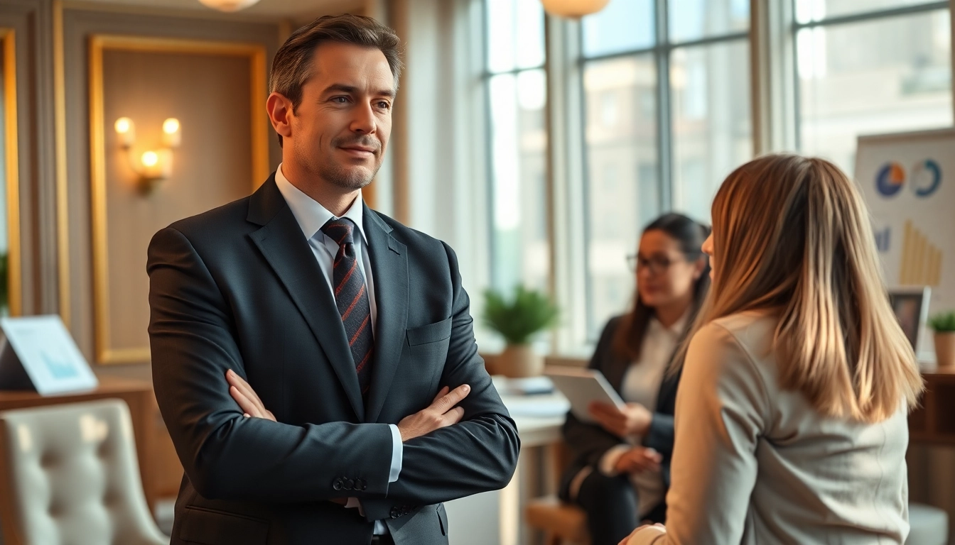 Headhunter Schweiz berät Klienten in einem eleganten Büro und fördert Vertrauen.