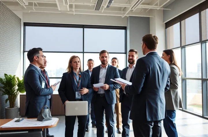 Headhunter Ingenieure engagieren sich in einer lebhaften Diskussion im modernen Büro.