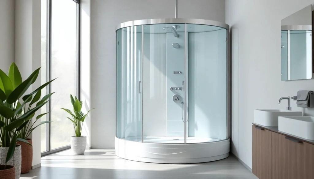 Dusche 100x100 in elegant Badezimmer mit modernen Designs und natürlichen Lichtakzenten.